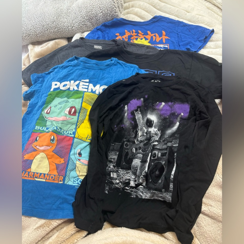 Kids Clothing Bundle Lot (10 Boys Shirts) Pokémon Marvel Ninja